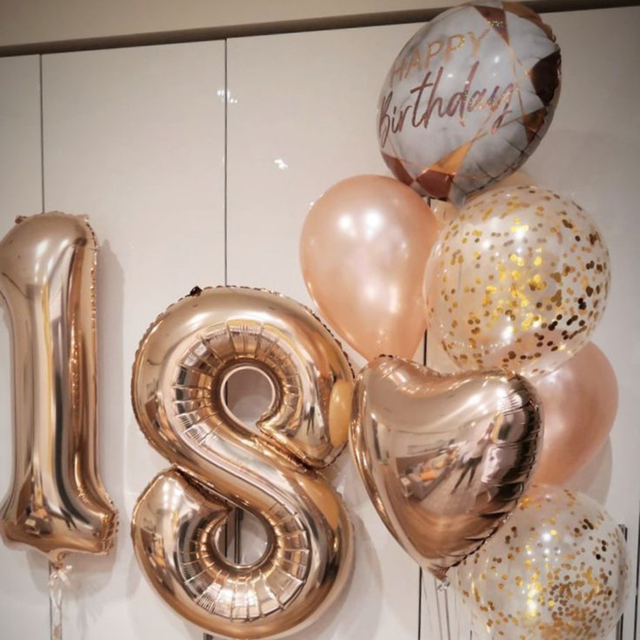 18th Birthday Balloon Bouquet Dubai – Rose Gold Helium Number 18 & Bouquet Package
