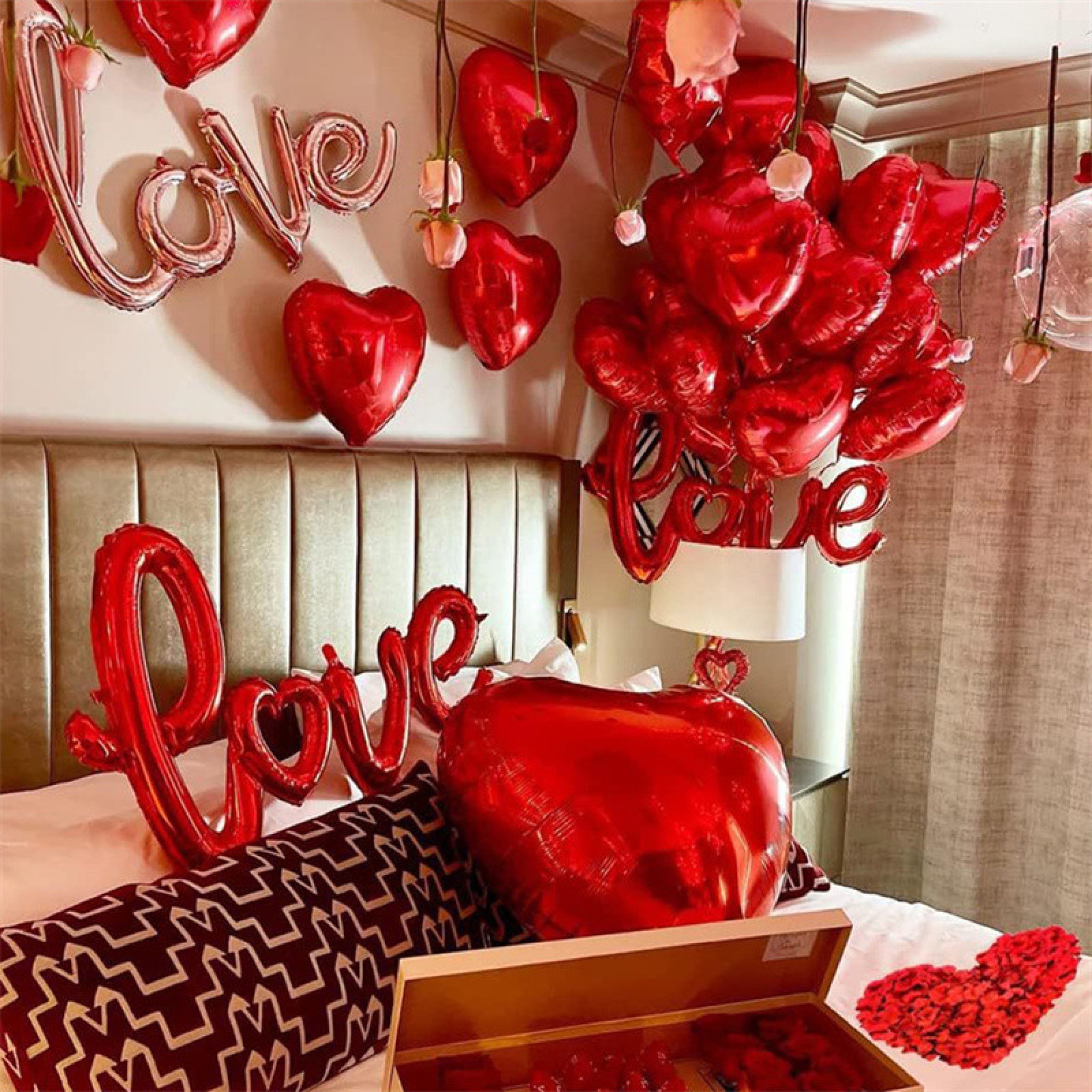Crimson Passion" Luxury Romantic Bedroom Balloon & Floral Surprise
