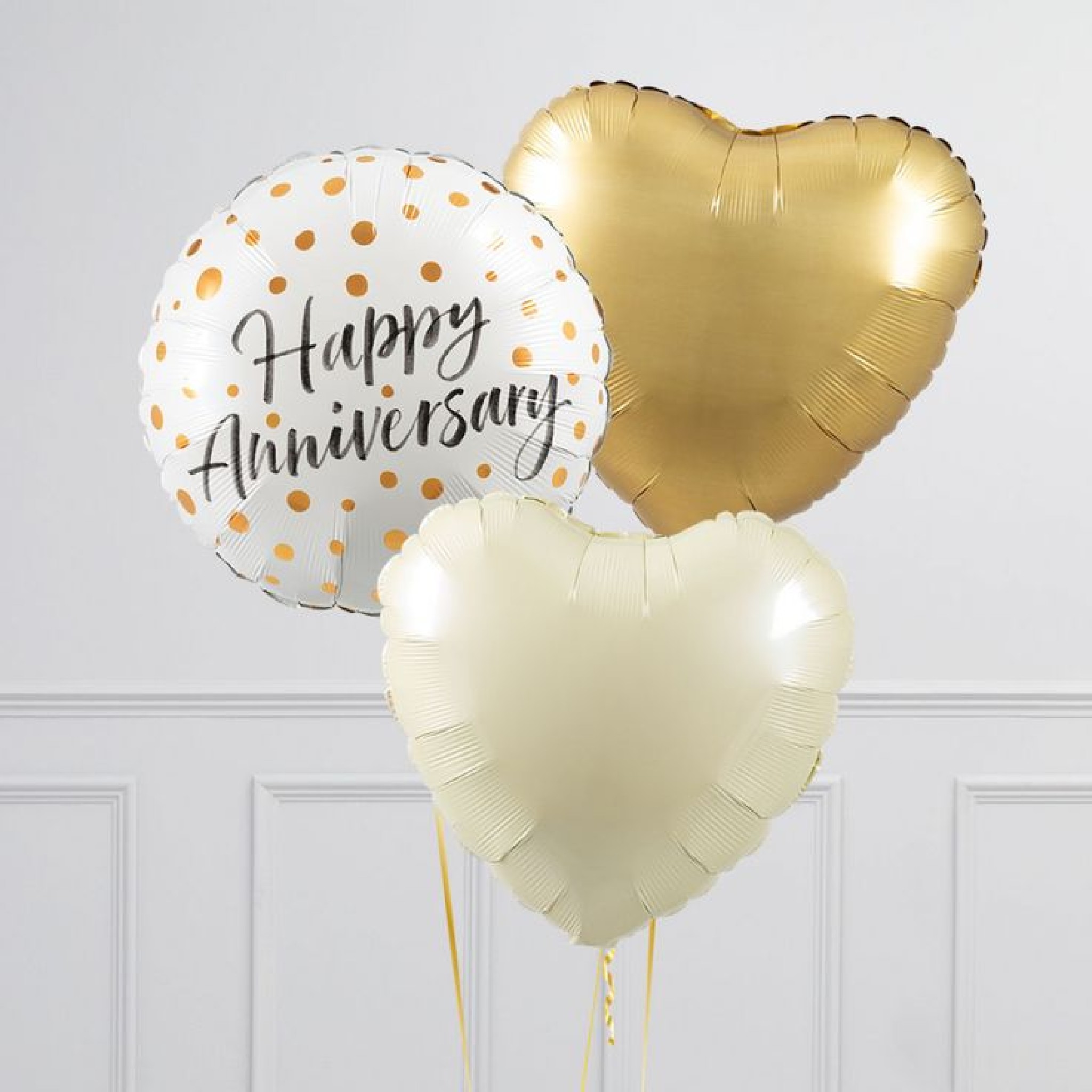 Elegant Gold & Ivory "Happy Anniversary" Balloon Trio