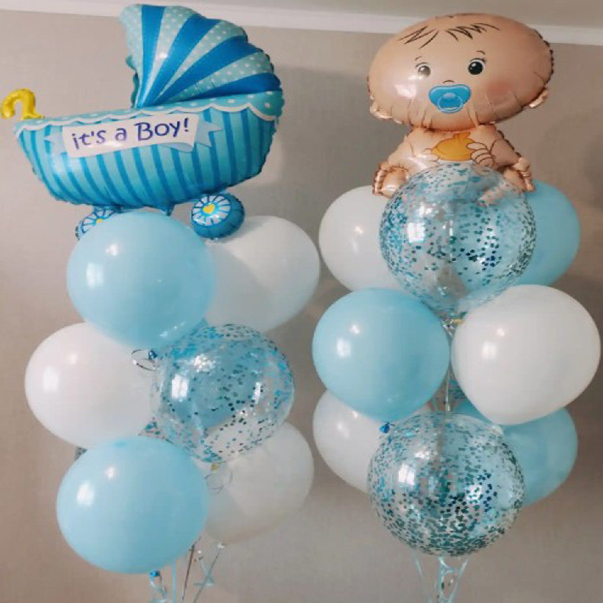 Elegant â€œItâ€™s a Boyâ€ Newborn Balloon Decoration with Helium Bouquets