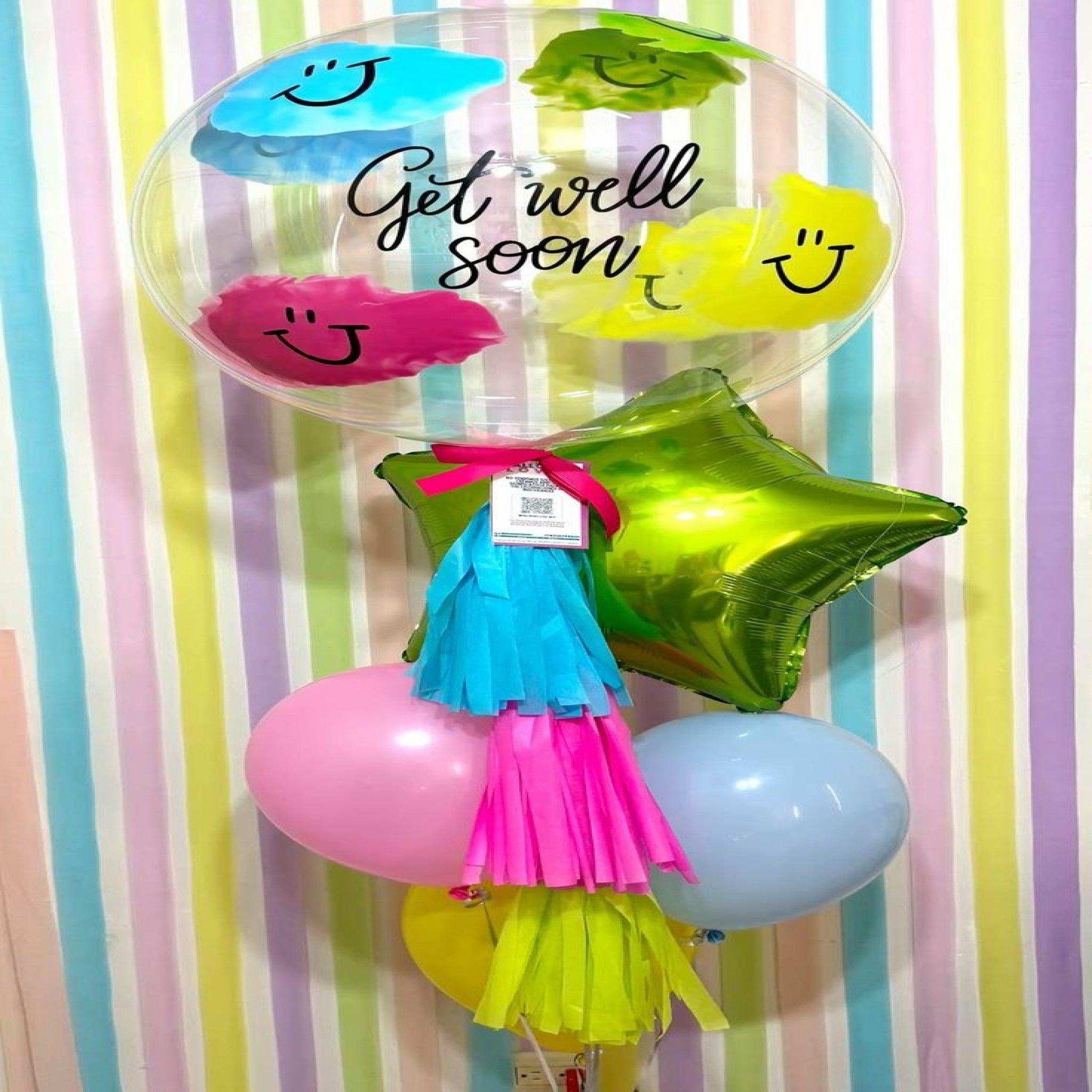 Get Well Soon Bubble Balloon Bouquet â€“ Cheerful Smiley Cloud Design