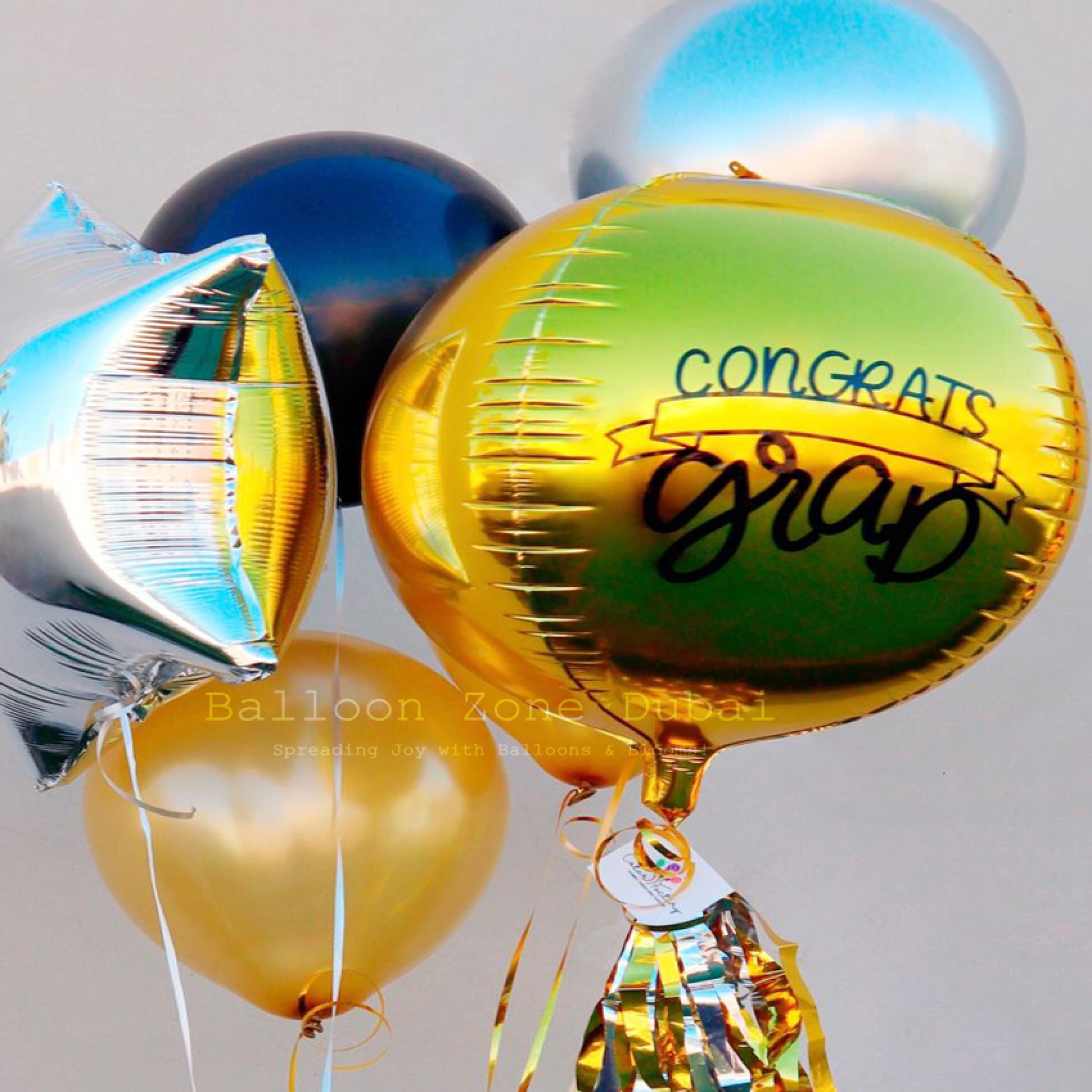 Golden Graduation Orbz Balloon Bouquet Celebration