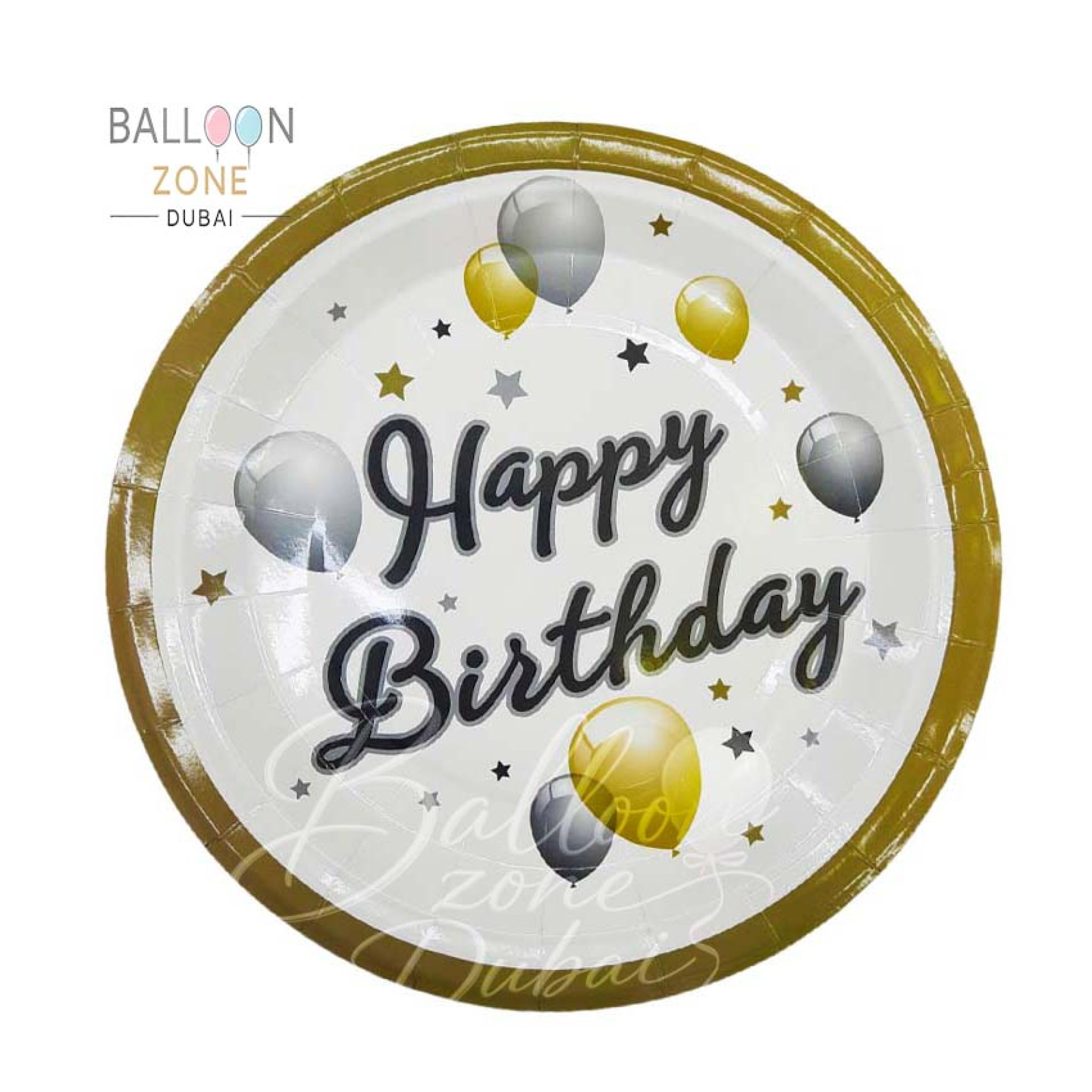 Happy Birthday Paper Plates â€“ Balloons & Stars Design
