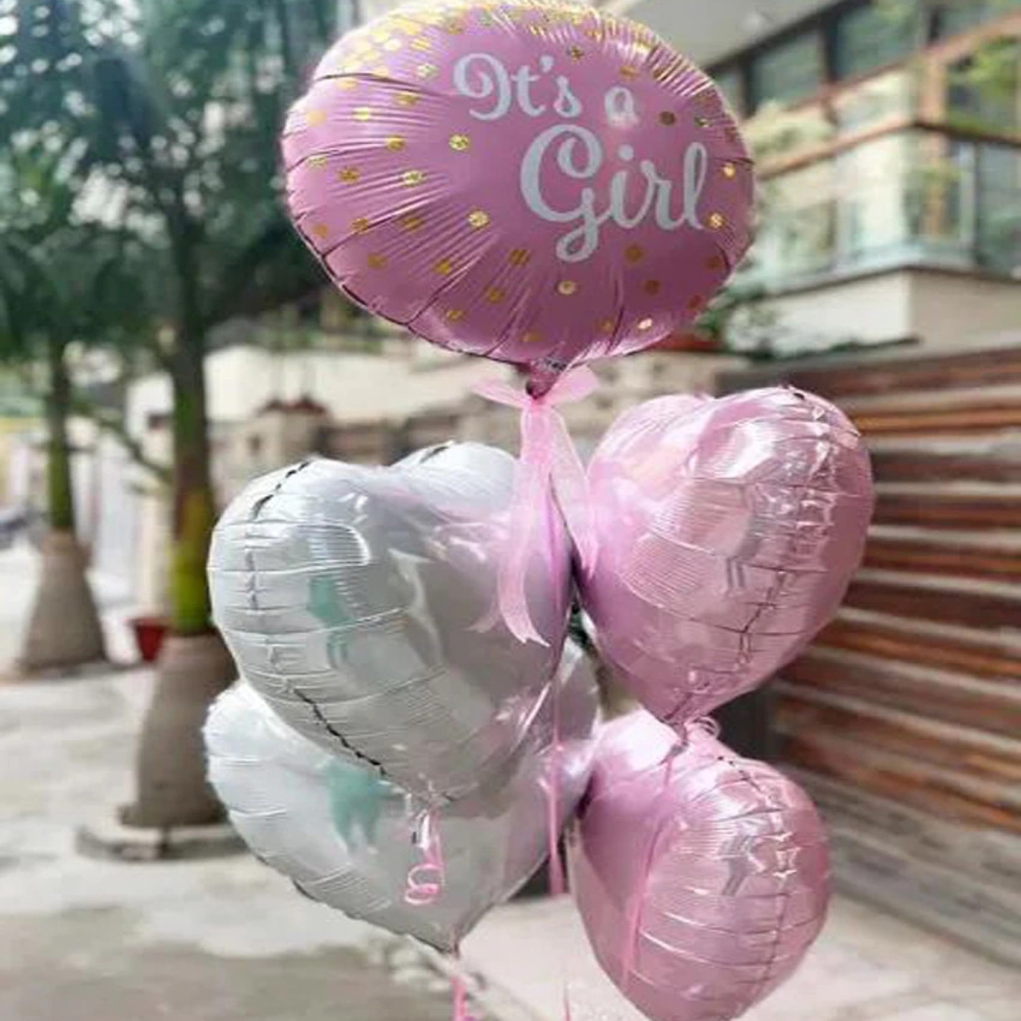 Itâ€™s a Girl Heart Balloon Bouquet â€“ Balloon Zone Dubai