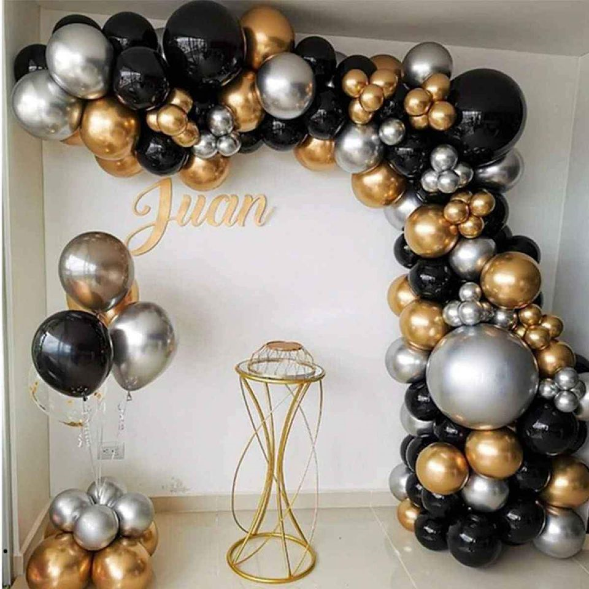 Luxurious Black, Gold & Silver Organic Balloon Garland (GR#ID006)