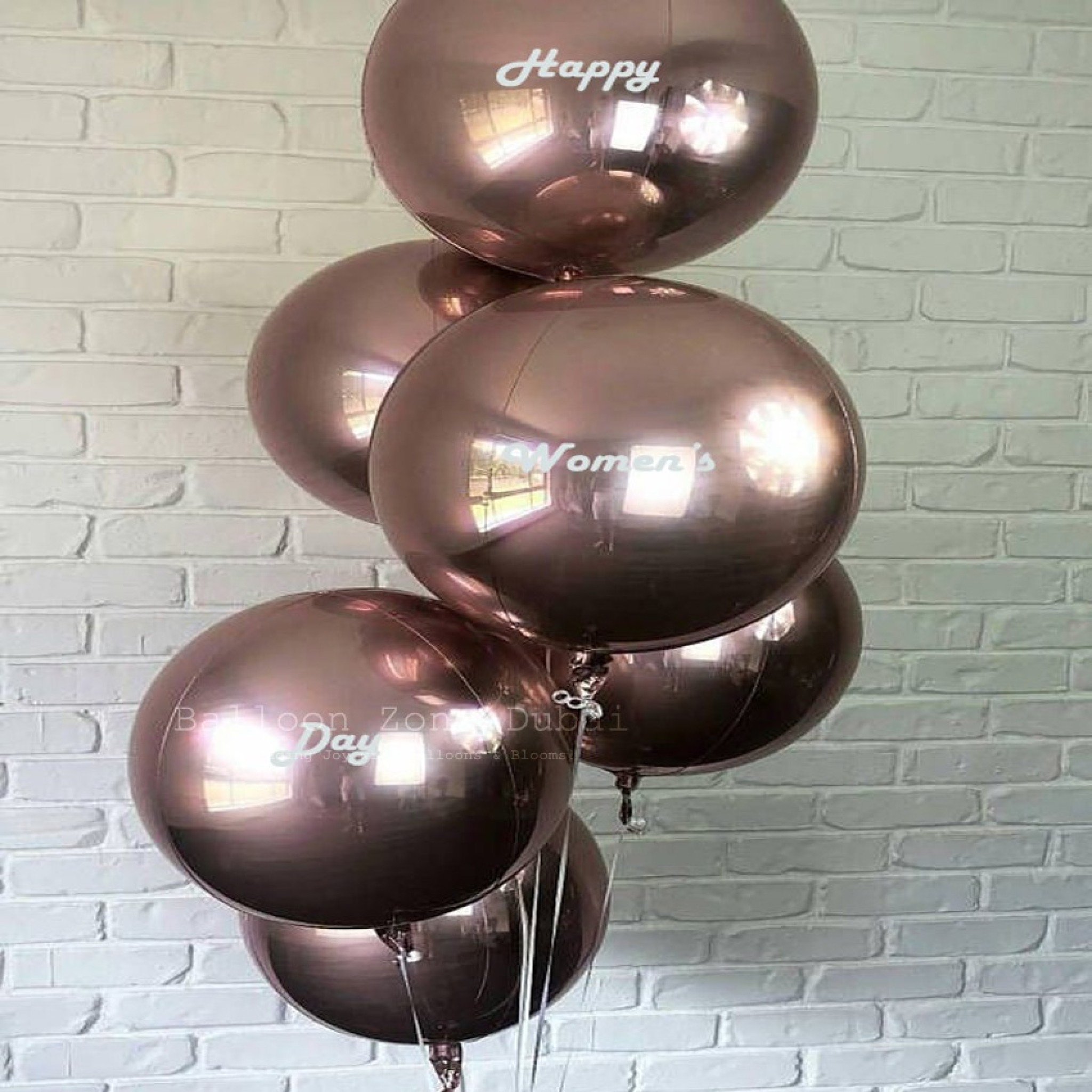 Luxury Rose Gold Metallic Orbz Bouquet with Custom Womenâ€™s Day Script