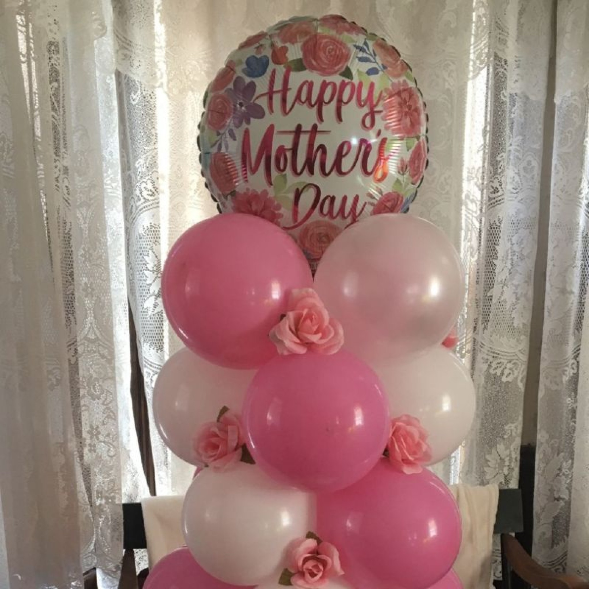 Motherâ€™s Day Floral Balloon Column with Custom Foil Topper 
