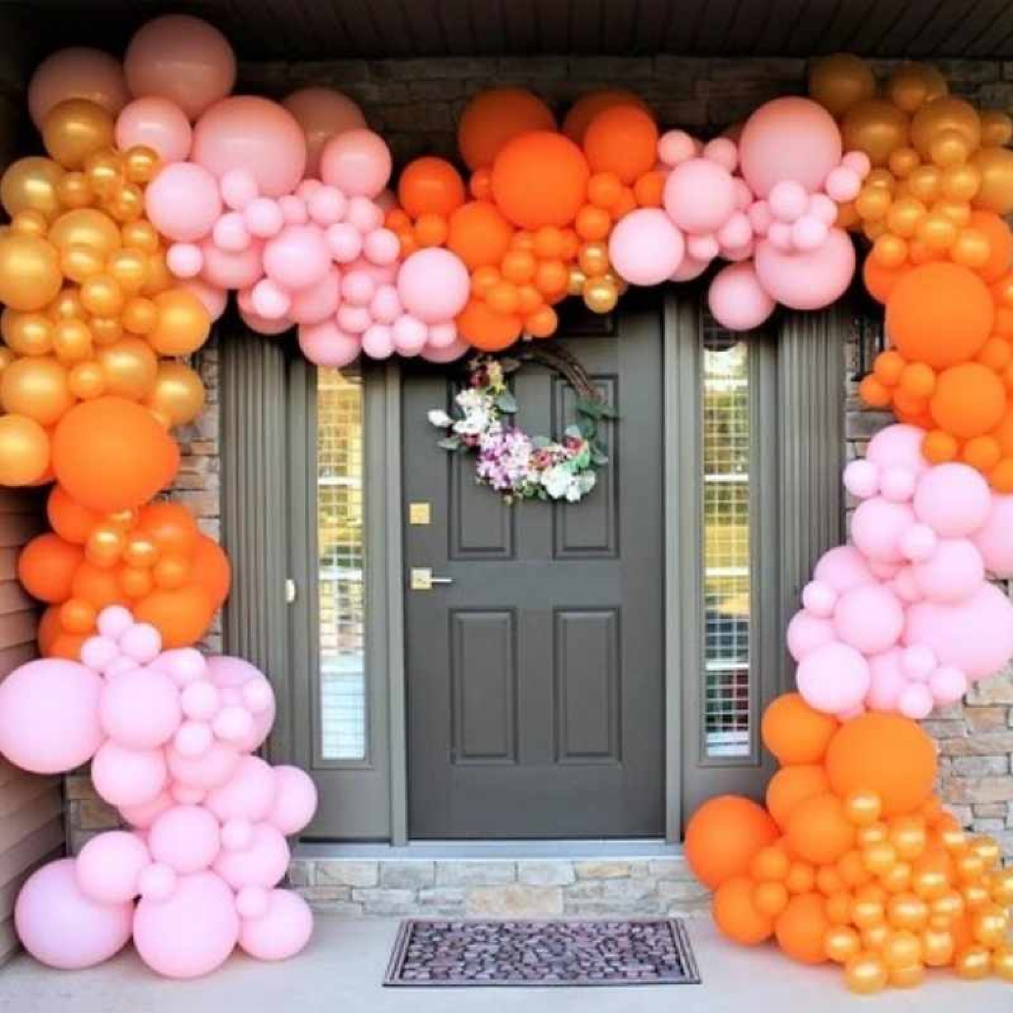 Peach, Pink & Gold Organic Balloon Entrance Arch