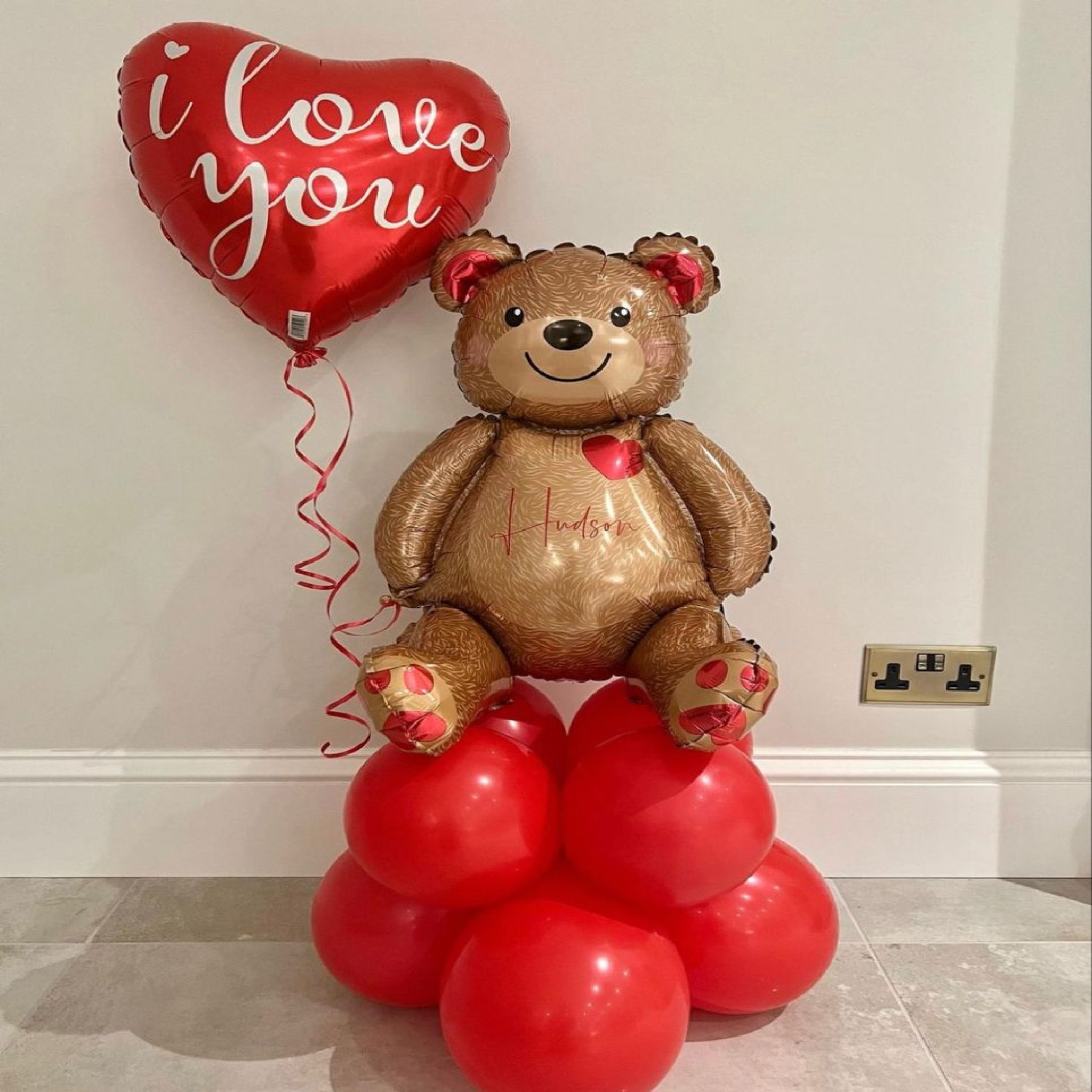 Personalized Cuddly Teddy Bear & "I Love You" Heart Balloon Bouquet*