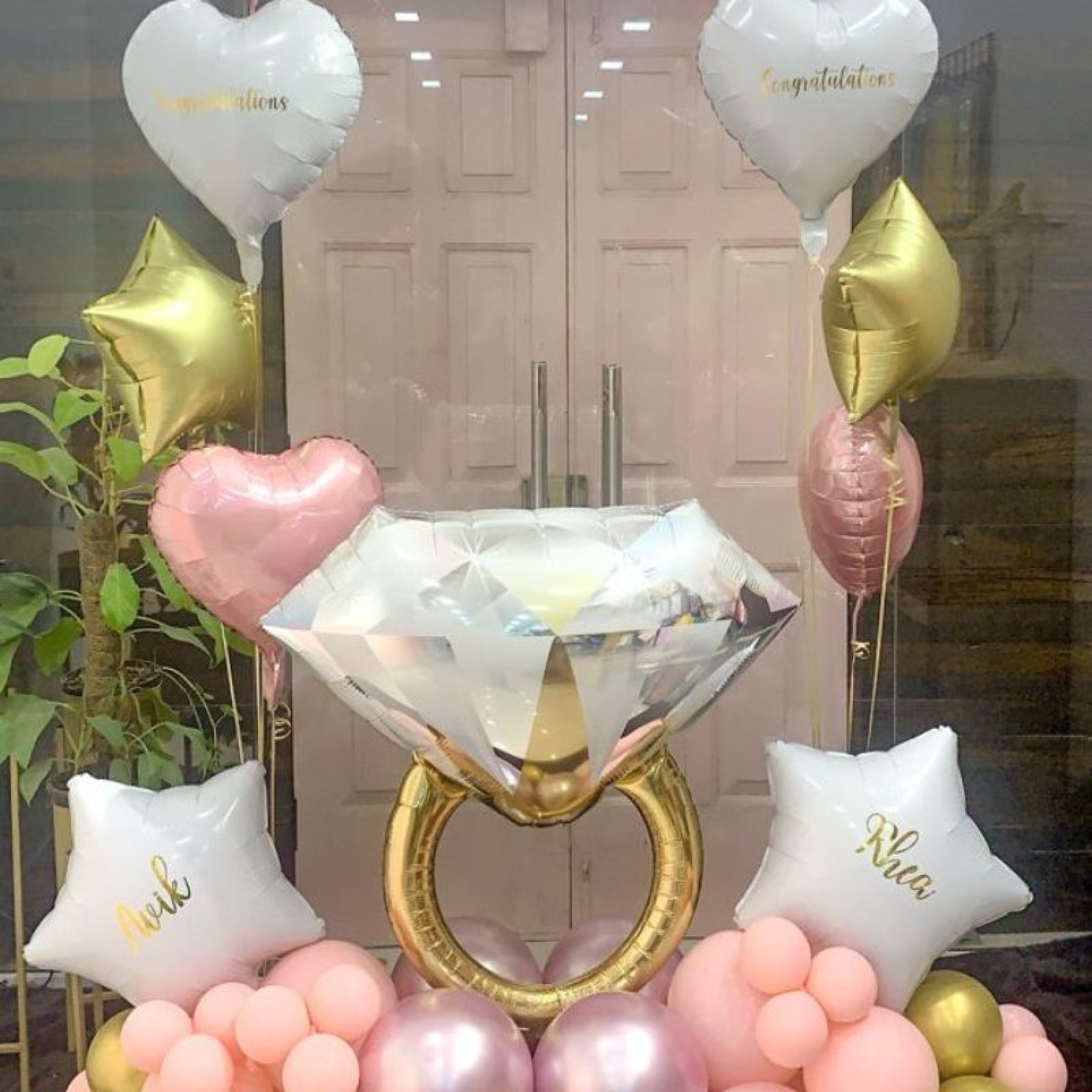 Personalized Engagement Ring Balloon Arrangement