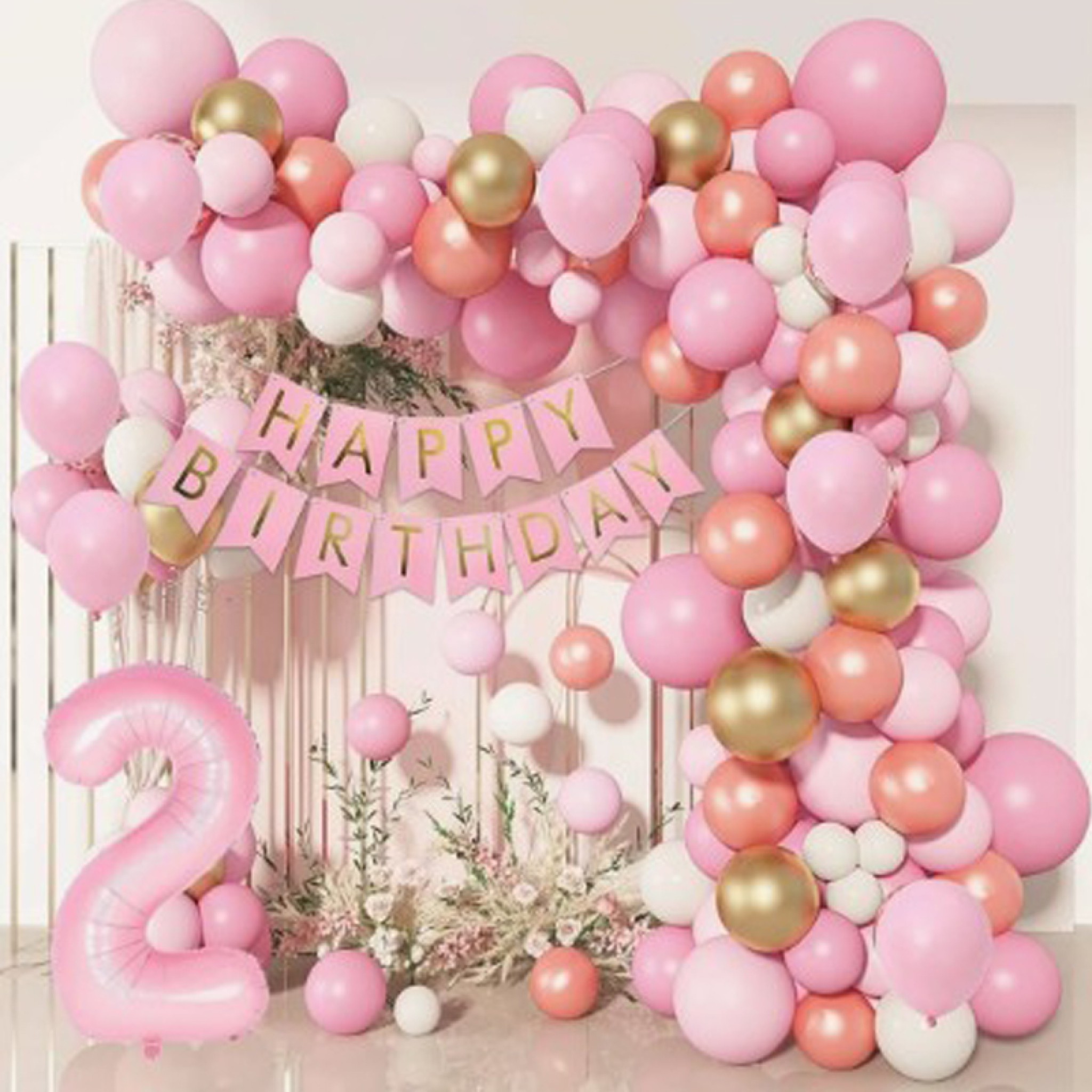 Pink birthday balloons garlands Dubai package