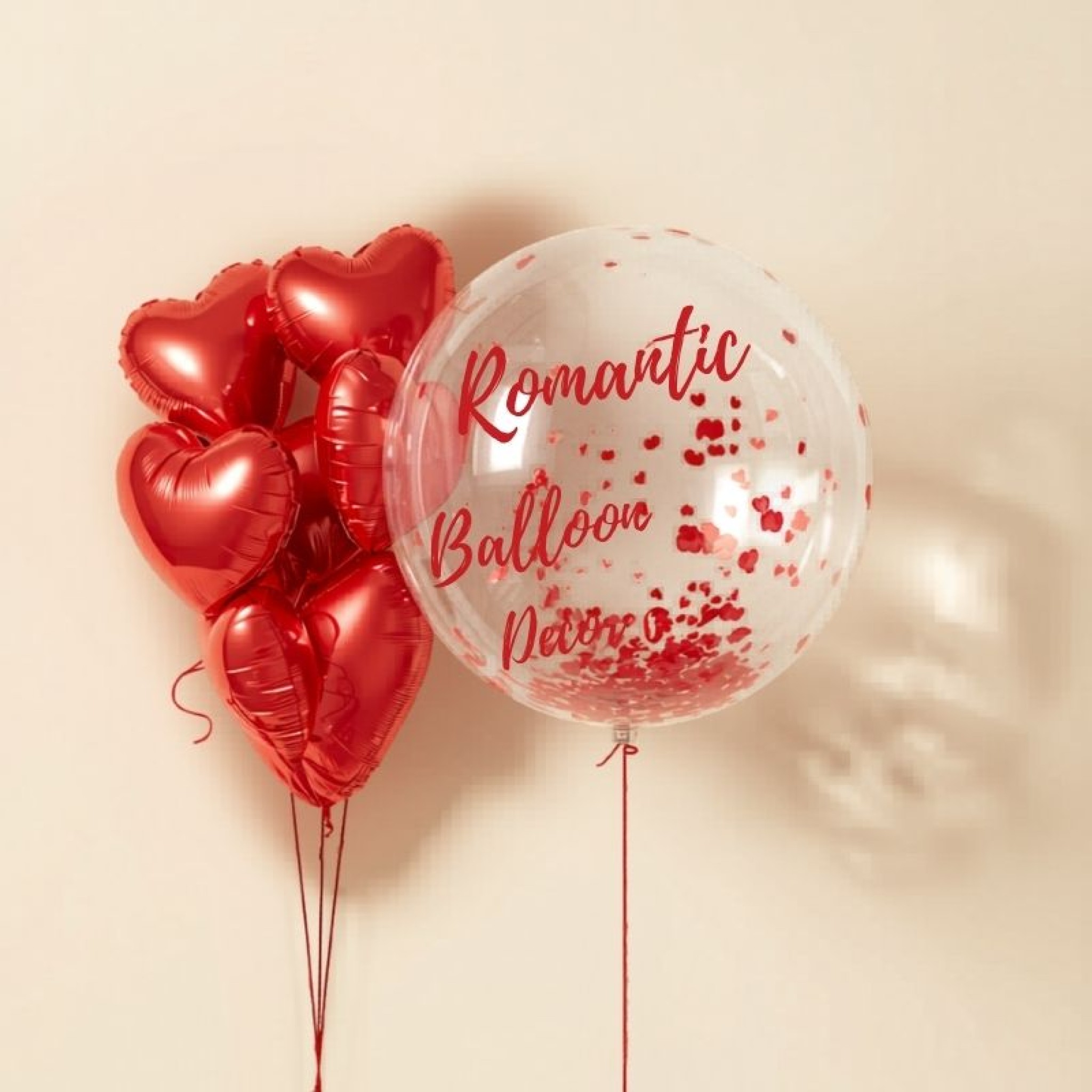 Romantic Red Heart Foil & Customized Crystal Bubble Balloon Set