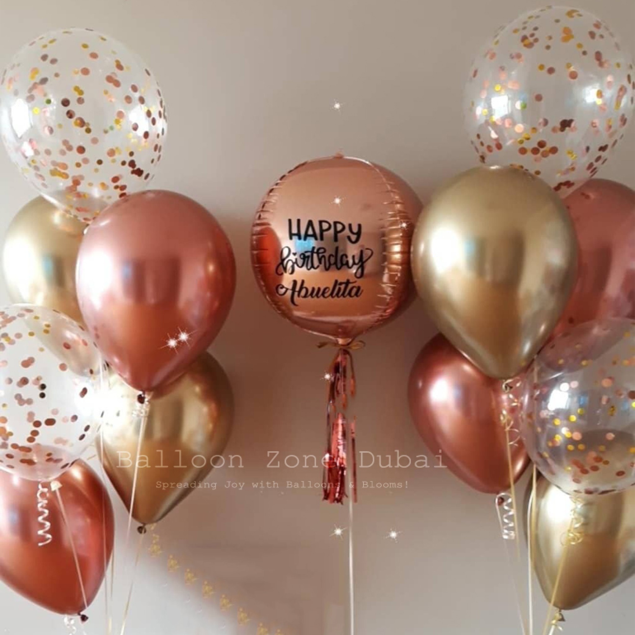 Rose Gold Customized Orbz with Twin Helium Balloon Bouquets Set